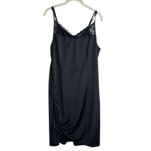 Grace Karin Black Ruched Bodycon Slip Dress XL Lace Trim Spaghetti Straps